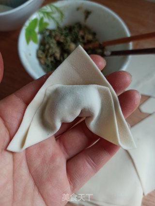 三种荠菜鲜肉馄饨的包法的做法步骤：7