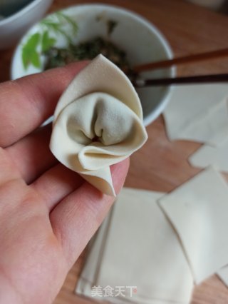 三种荠菜鲜肉馄饨的包法的做法步骤：8