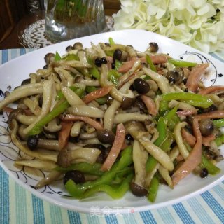 火腿肠尖椒炒蘑菇的做法步骤：9