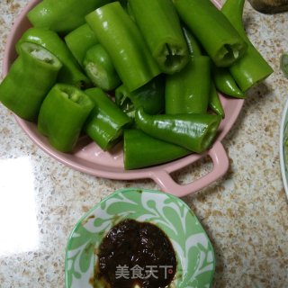 甜面酱烧尖椒的做法步骤：3