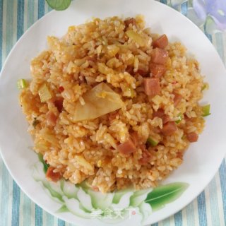 火腿肠辣白菜炒饭的做法步骤：7