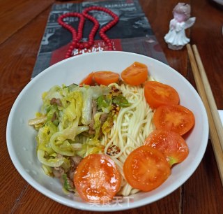 包菜肉丝拌面的做法步骤：11
