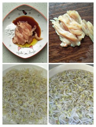 鸡肉炒豆芽的做法步骤：2