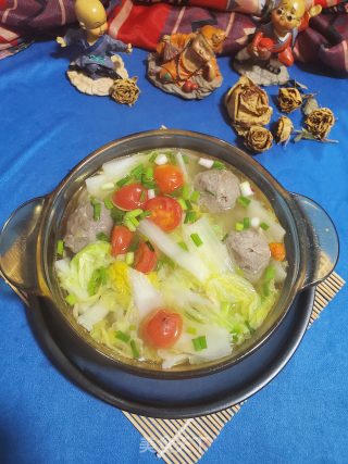牛筋丸白菜汤的做法步骤：10