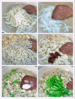 干豆腐青椒炒豆芽的做法步骤：4