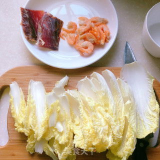 （便当????菜）虾干火腿蒸娃娃菜的做法步骤：1