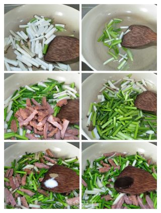 牛肉庚杏鲍炒蒜苔的做法步骤：5