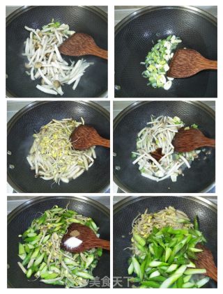 蟹味菇芦笋炒黄豆芽的做法步骤：5