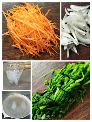 菠莱胡萝卜炒粉丝的做法步骤：3