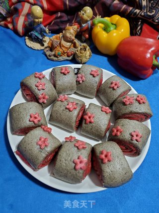 黑芝麻花朵馒头的做法步骤：17