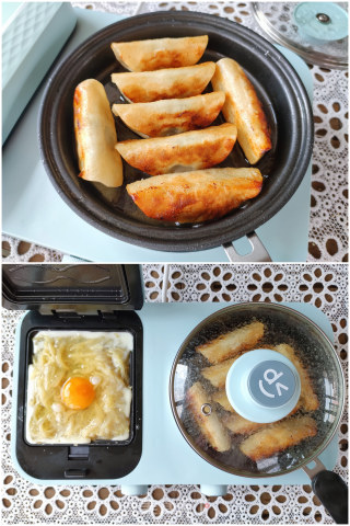 花样早餐：猪肉锅贴、土豆丝鸡蛋饼、南瓜小米粥的做法步骤：7