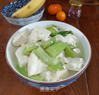 葱烧丝瓜豆腐的做法步骤：7