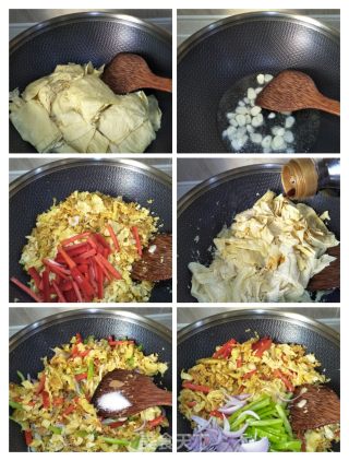 双椒炒豆皮的做法步骤：4