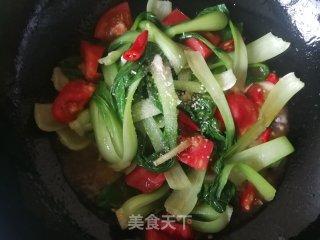 西红柿炒上海青的做法步骤：7