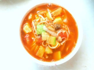 番茄面条蔬菜汤的做法步骤：5