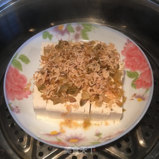 虾皮榨菜蒸豆腐的做法步骤：3