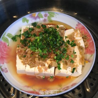 虾皮榨菜蒸豆腐的做法步骤：4