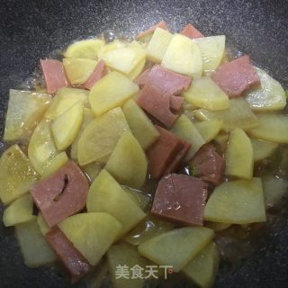 香葱火腿土豆片的做法步骤：6