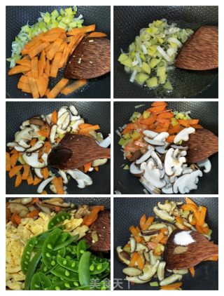 香菇甜豆炒鸡蛋的做法步骤：7