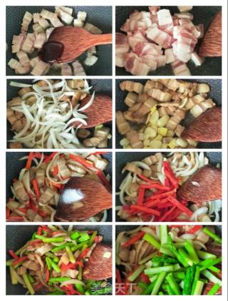 五花肉甜椒炒芦笋的做法步骤：5
