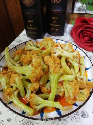 红油豆瓣酱炒花菜的做法步骤：7