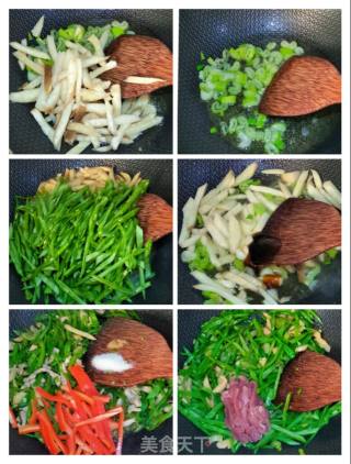 里脊甜椒蘑菇炒梅豆的做法步骤：4