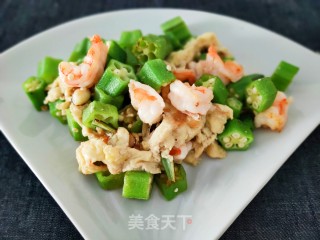 秋葵虾仁炒鸡蛋的做法步骤：15