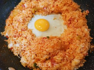 韩式辣白菜炒米饭的做法步骤：7