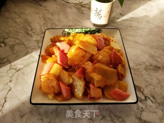 烧烤料土豆片炒香肠的做法步骤：9