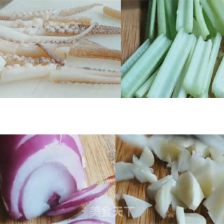 芹菜炒鱿鱼的做法步骤：1
