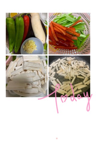 快手菜：尖椒炒鸡腿菇的做法步骤：1