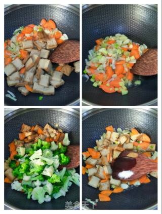 双花炒素鸡豆腐的做法步骤：5