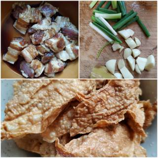 五花肉烧腐竹的做法步骤：1