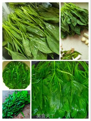 干豆腐豆芽炒菠菜的做法步骤：2