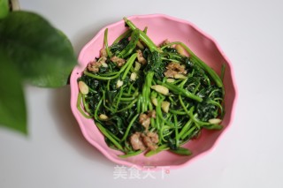 肉片炒红薯叶的做法步骤：1