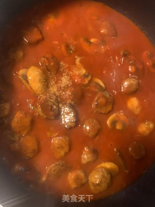 肉丸子口蘑番茄意面的做法步骤：4