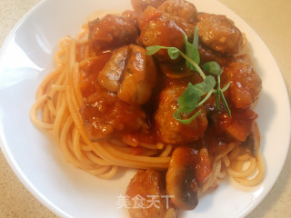 肉丸子口蘑番茄意面的做法步骤：7