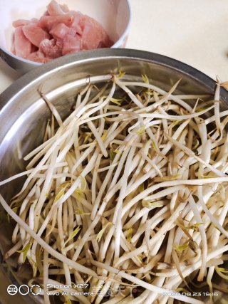 肉片炒豆芽的做法步骤：1