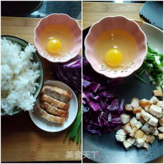 紫甘蓝五花肉炒饭的做法步骤：1