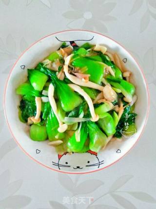 醋溜蘑菇油菜的做法步骤：6