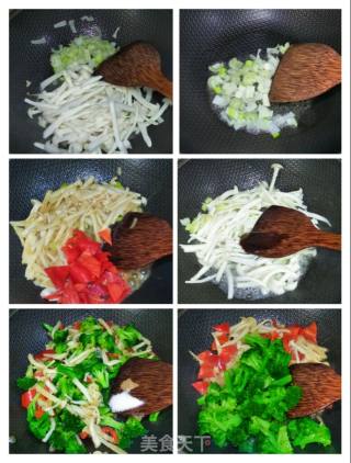 白玉菇甜椒炒西兰花的做法步骤：5