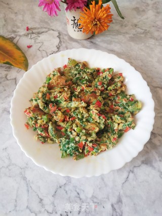芹菜叶肉末煎蛋的做法步骤：8