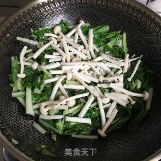 白玉菇炒青菜的做法步骤：3