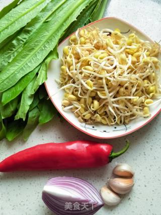 油麦菜炒黄豆芽的做法步骤：1
