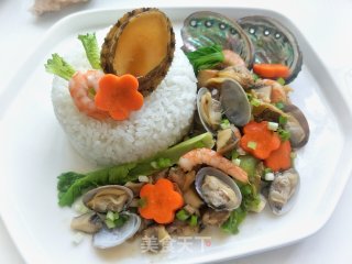 鲍鱼螺肉海鲜饭的做法步骤：12