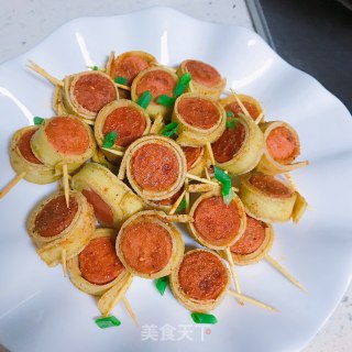 火腿豆皮串的做法步骤：10