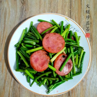 火腿炒蒜苔的做法步骤：7