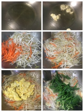 韭菜鸡蛋炒豆芽菜的做法步骤：3