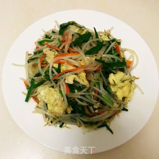 韭菜鸡蛋炒豆芽菜的做法步骤：5