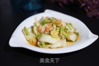 虾仁炒白菜梗的做法步骤：7